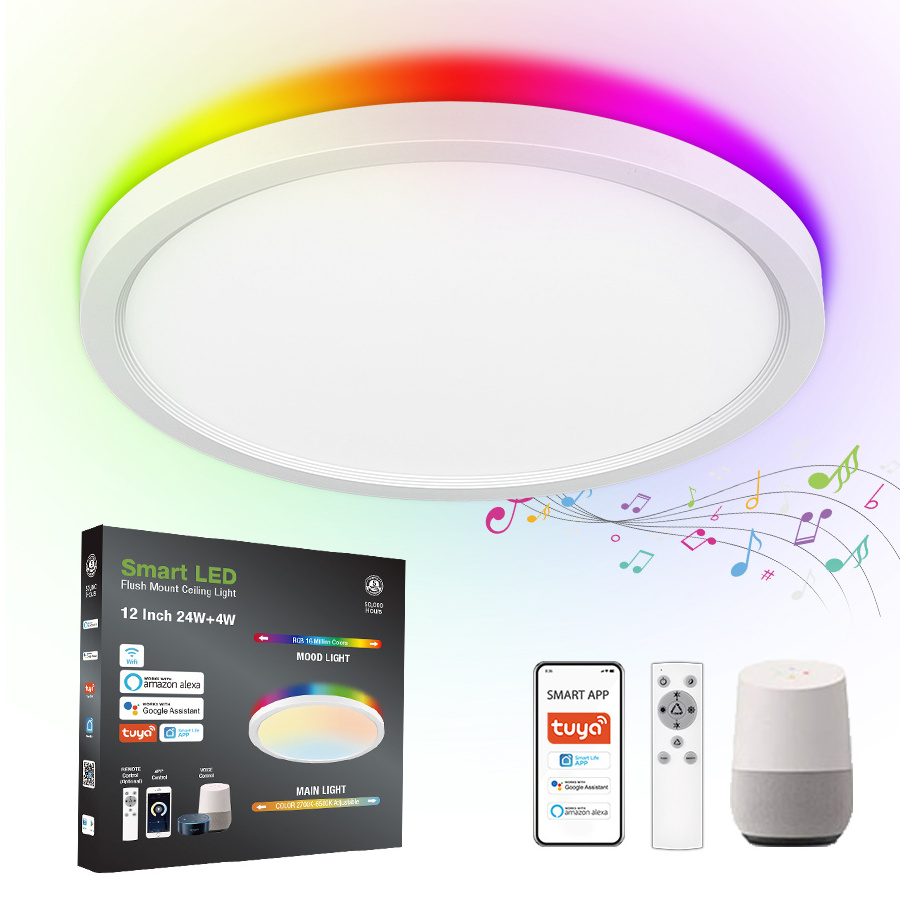 RGBW Dimmable Alexa WIFI Tuya Speaker Control Kids Room Decorative 12inch 300mm LED Panel Ceiling Lights