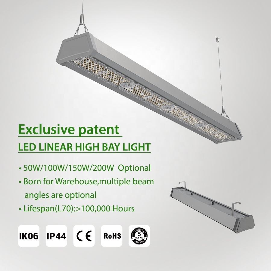 100W 150W 200W High Lumen Commercial Industrial Flicker Freer Market Workshop Lighting Linear LED High Bay Light