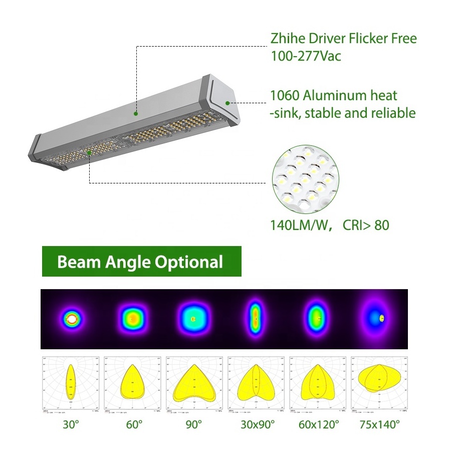 100W 150W 200W High Lumen Commercial Industrial Flicker Freer Market Workshop Lighting Linear LED High Bay Light