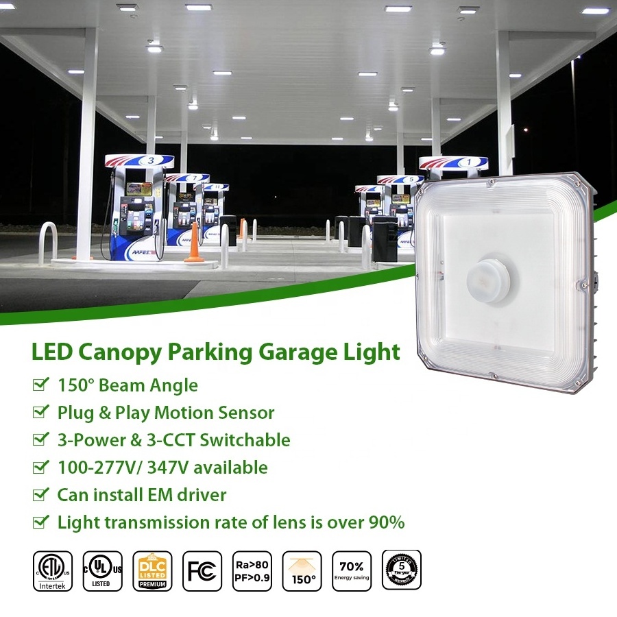 High Quality1-10V Dimming UL ETL DLC Canopy 100-277V 347V High Lumen 130lm 40W 60W 80W 100W LED Canopy Light Carport