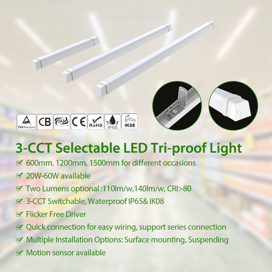 0.6m 1.2m 1.5m IP65 IK08 New Batten Economic 140lm/w 110lm/w Led Tri Proof Light