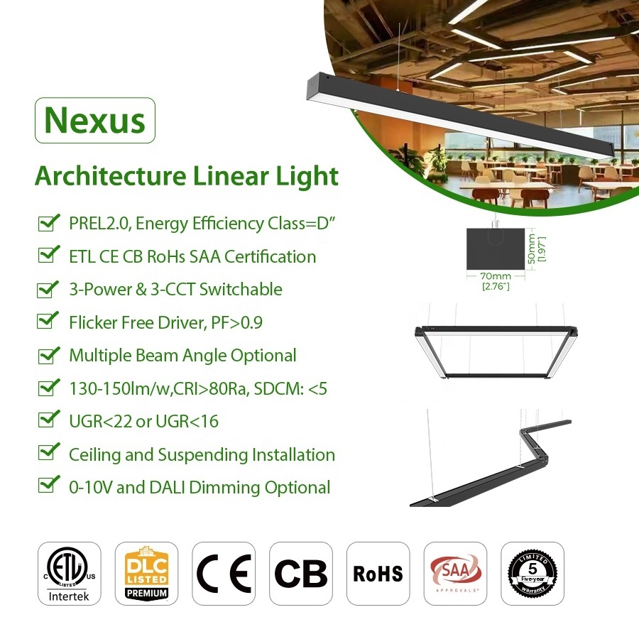 Indoor Modern Commercial Office Hanging Lamp 40w 60w 80w Led Tube Celling Light Led  Pendant Linear Lights