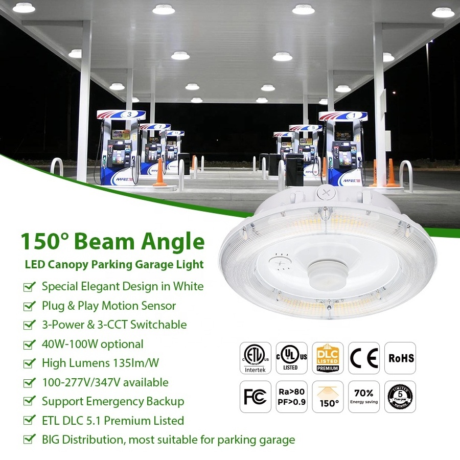 Industrial Commerical Lighting High Quality Brightness 40w 60w Garage Parking Gas Station Led Round Canopy Light