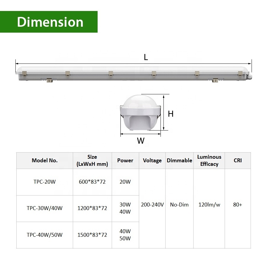 Vapor Proof Fixture 220V 36W 5000K LED Tri-proof 600mm 1200mm 1500mm IP65 LED Ceiling Suspend Tri-proof Light