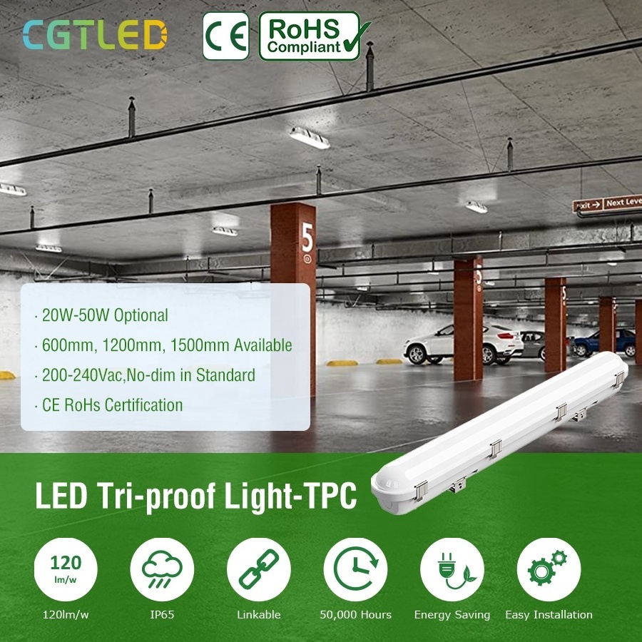 Tri-proof Light Power CCT Selectable 36W 50W High Quality Emergency Batten Flat Ceiling LED Tri-proof Fixture