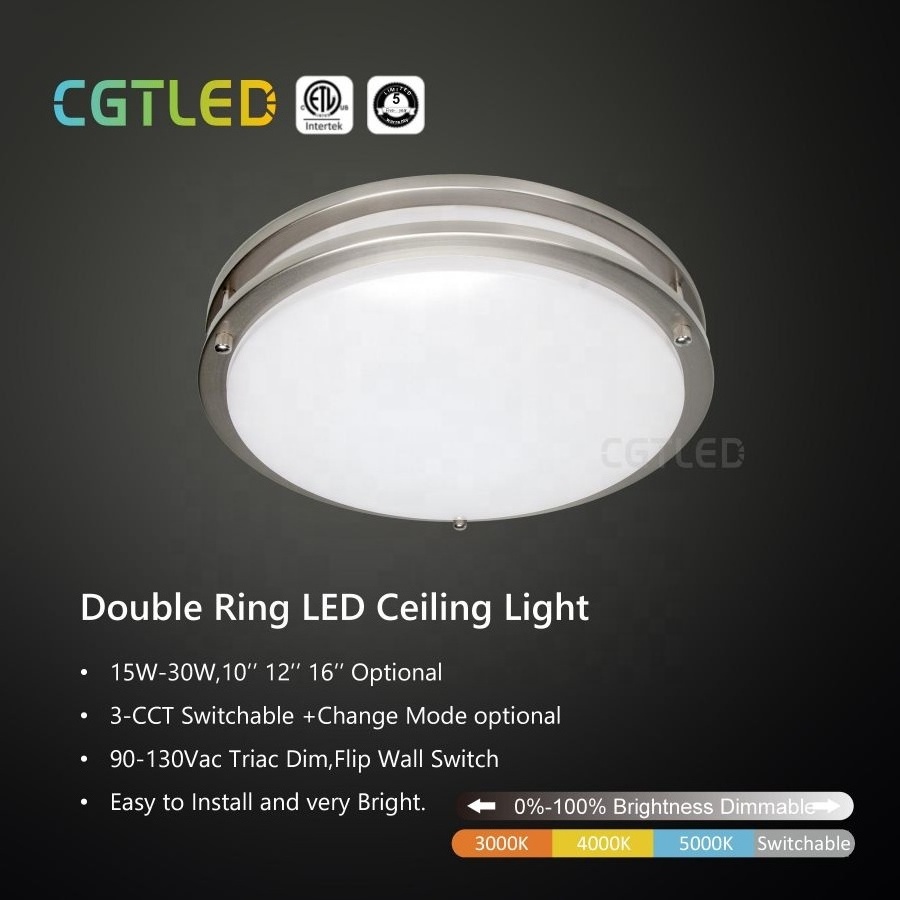 10 inch 12 inch 16 inch Flush Mount Bedroom 3CCT Dipswitch Double Ring LED Ceiling Light