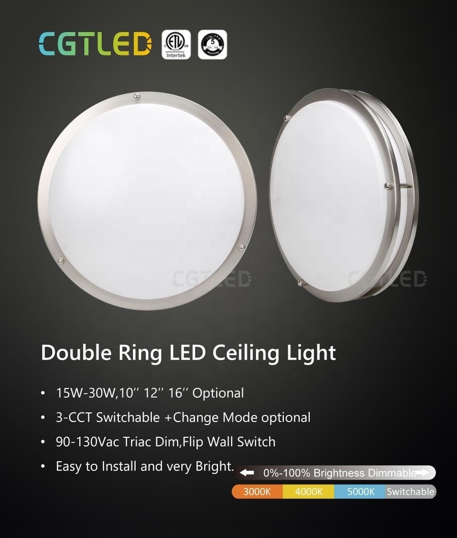 Dimmable Double Ring LED Flush Mount Ceiling Light Fixture 10'' 12inch 16inch Ceiling Lights