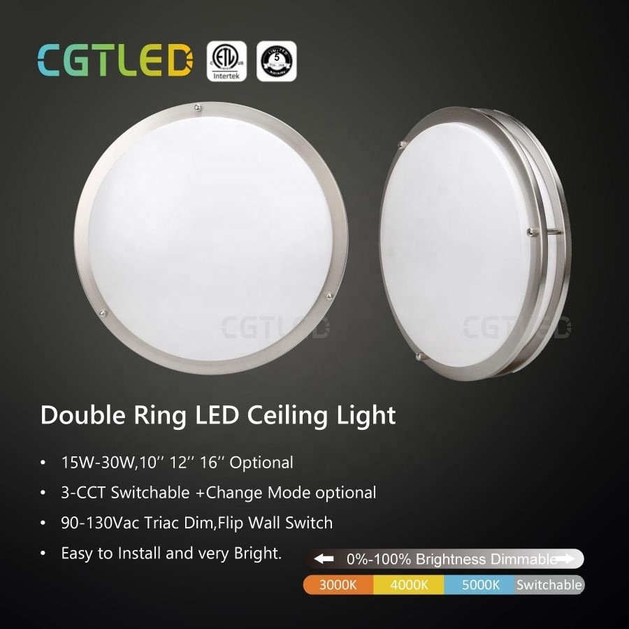 ETL List Double Ring Ceiling Lamp 3CCT Switchable Surface Mounted Dimmable LED Ceiling Light