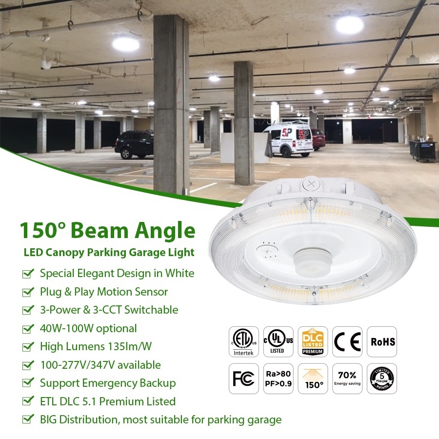 Big distribution 150 Beam Angle Led Garage Parking canopy Mesh Sensor Led Canopy Lights