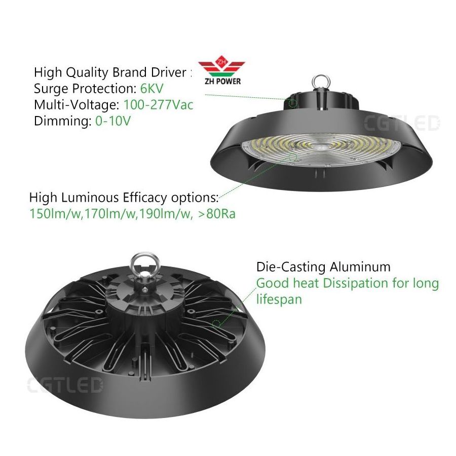 Promotional IP65 Waterproof Zhihe Driver 100W 150W 240W UFO  LED High Bay Light 5 Years Warranty