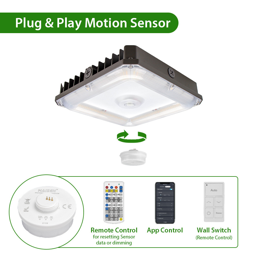 Motion Sensor IP65 Waterproof 40W 60W 80W 100W 5000K Industrial Pendant Lighting 1-10V Dimmable LED Garage Canopy Parking Light