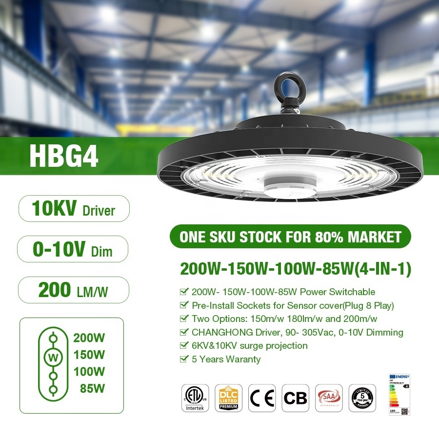 High Lumens Factory Warehouse Industrial Lighting Power Switchable Dimmable UFO Led High Bay Light