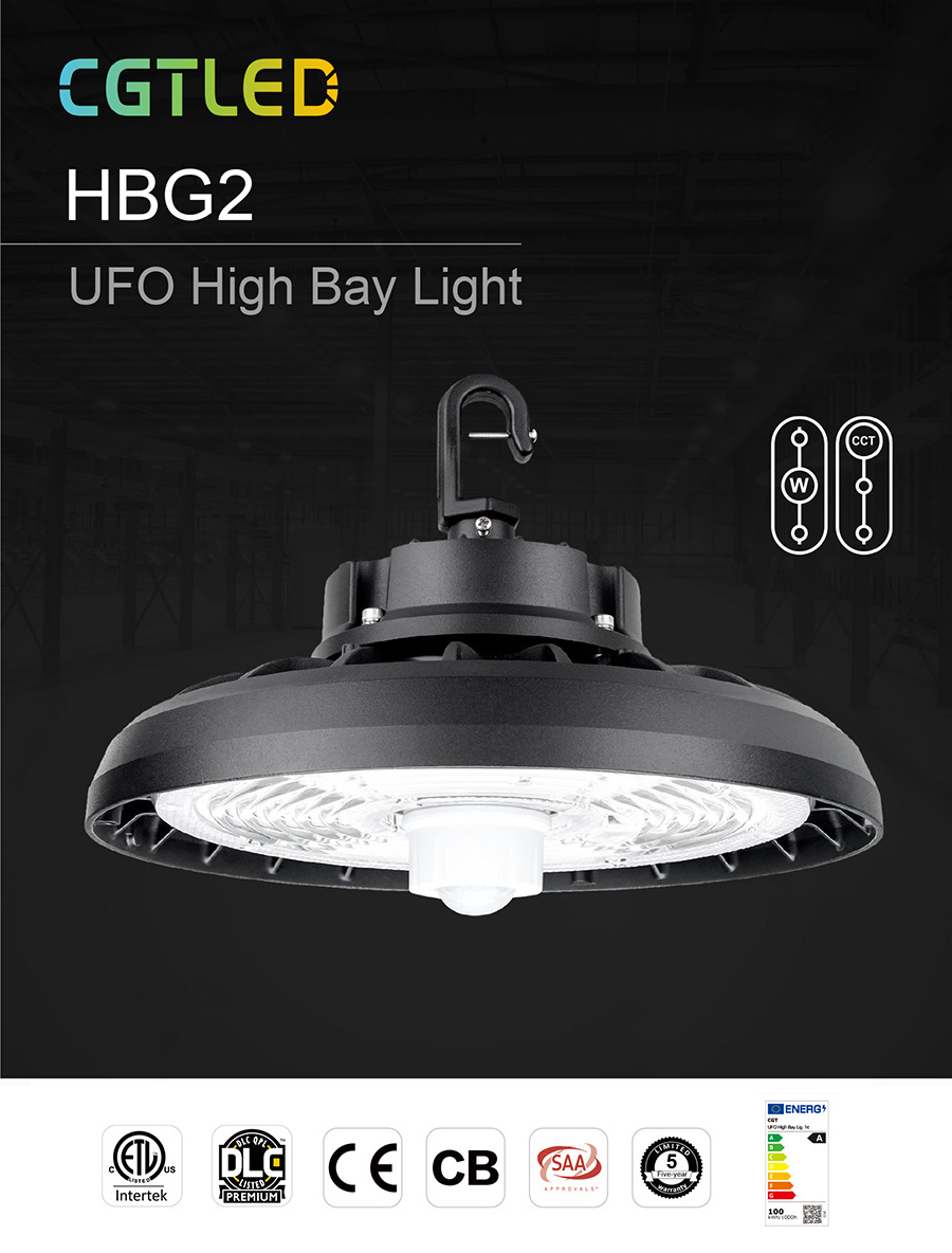 Factory Warehouse Industrial Lighting 100W 150W 200W 240W UFO Led High Bay Light with Black Housing DLC Premium