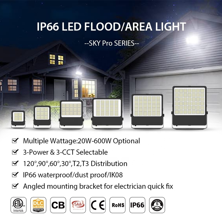 High Power 5 Year Warranty Basketball Court IP66 Outdoor Lighting 400w 500w 600w Multi Power Optional Led Flood Light