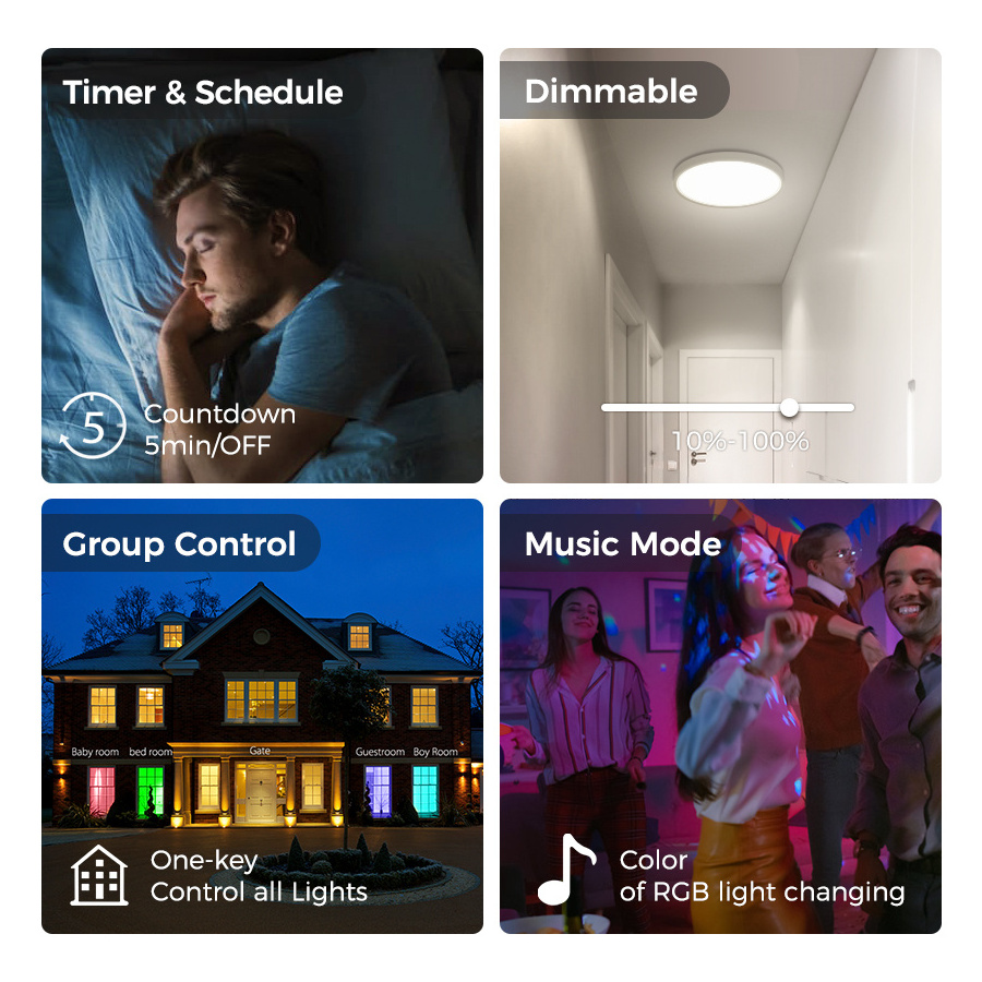Modern Design round WiFi Ceiling Lights Tuya RC Controlled 2700-6500K RGB Color LED Surface Mounted Light