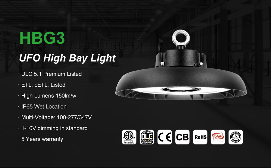 Shenzhen CGT Factory Price ETL DLC 100W 150W 200W 240W Led Industrial UFO High Bay Fixture Light for Warehouse Garage