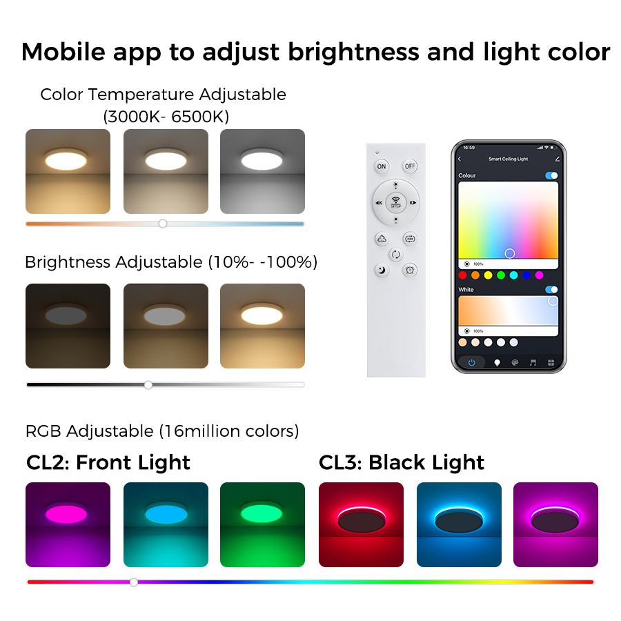 Smart Home Decoration 24W RGBCW Wifi App Alexa Voice Control Smart Led Ceiling Light