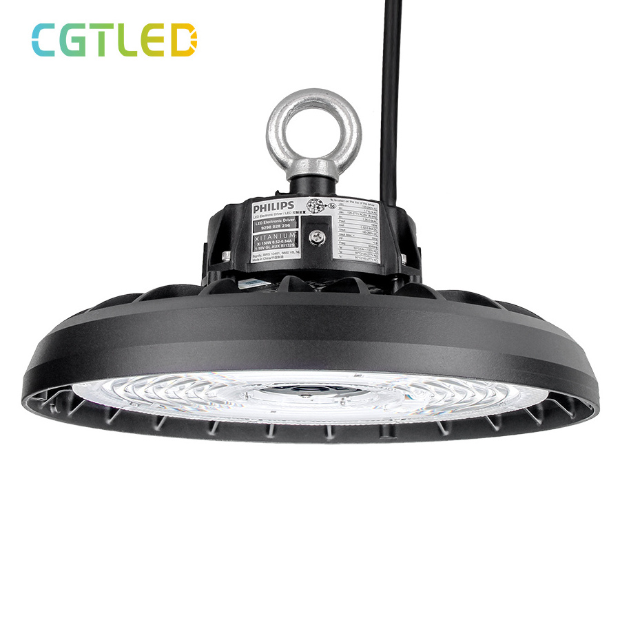 Factory Warehouse Industrial Lighting 100W 150W 200W 240W UFO Led High Bay Light with Black Housing DLC Premium