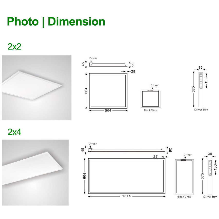 1x4 2x2 2x4 50W 40W 30W 25W 120lm/w 0-10V Dim ETL DLC Led Back Lit Panel Light Ceiling Light for Indoor Office Room