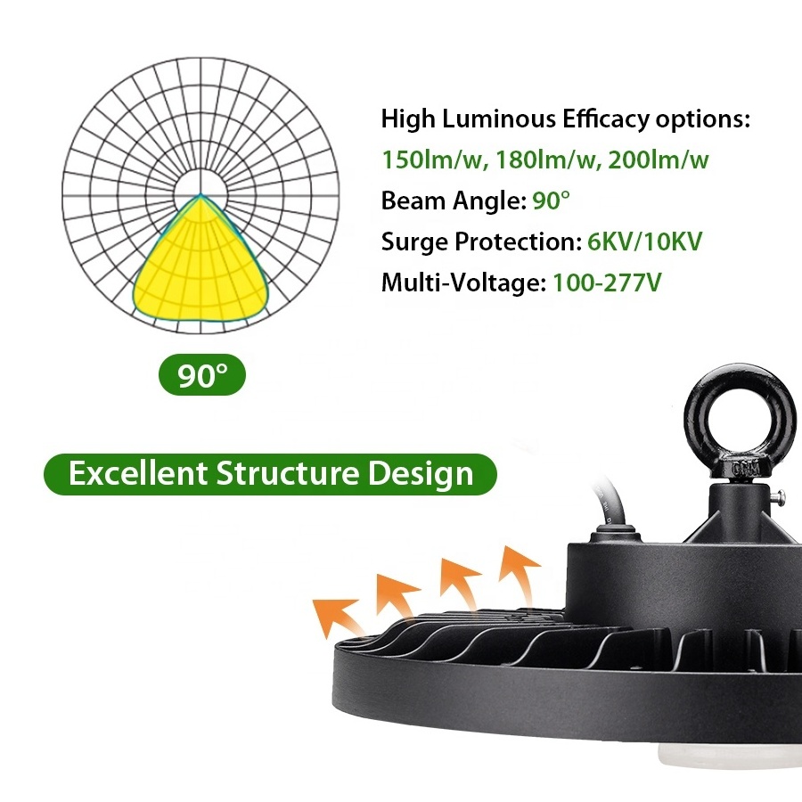 High Lumens Factory Warehouse Industrial Lighting Power Switchable Dimmable UFO Led High Bay Light