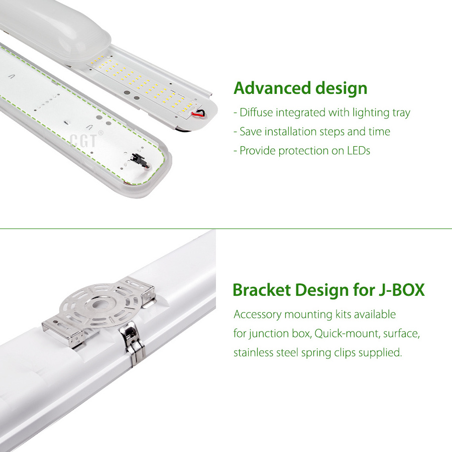 IP66 Wet Location Vapor Tight LED Fixture 2FT 4FT 20W 40W 60W 0-10V Dim 5 Years Warranty Triproof Light for Outdoor