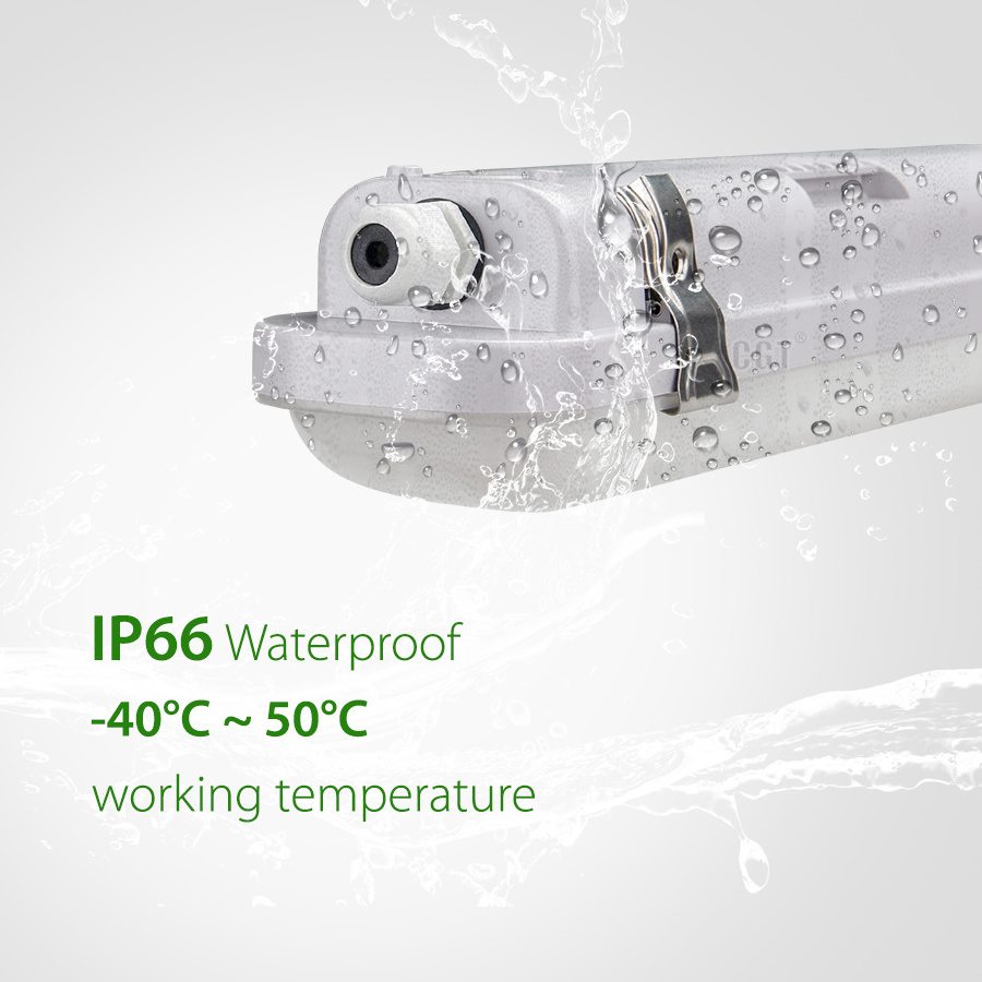 IP66 Wet Location Vapor Tight LED Fixture 2FT 4FT 20W 40W 60W 0-10V Dim 5 Years Warranty Triproof Light for Outdoor