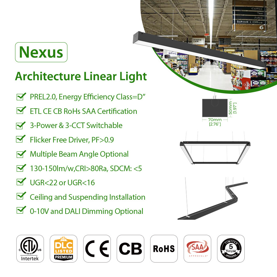 20W 40W 60W 80W Modern Aluminum Black Dimmable Kitchen Island Lighting Ceiling Hanging Led Linear Lights