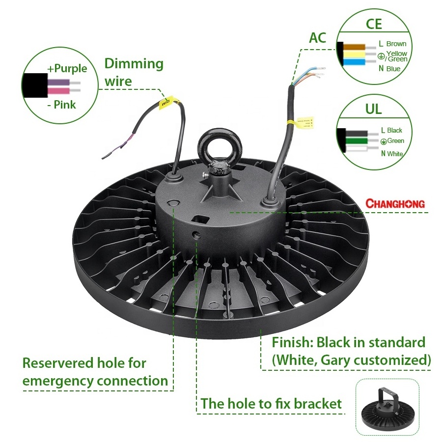 200W-150W-100W-85W Switchable Industrial IP65 High Bay UFO LED High Bay light for Workshop Warehouse Garage Shop Industry