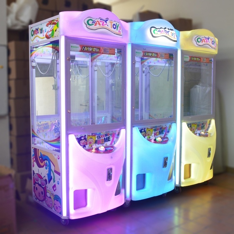 Crazy Toy 2 coin pusher key master crane claw machine LED arcade game machine for sale