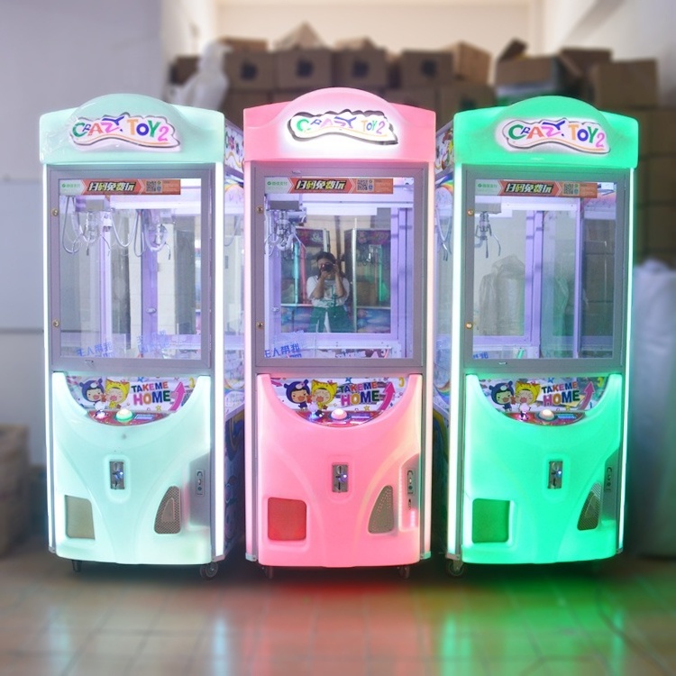 Crazy Toy 2 coin pusher key master crane claw machine LED arcade game machine for sale