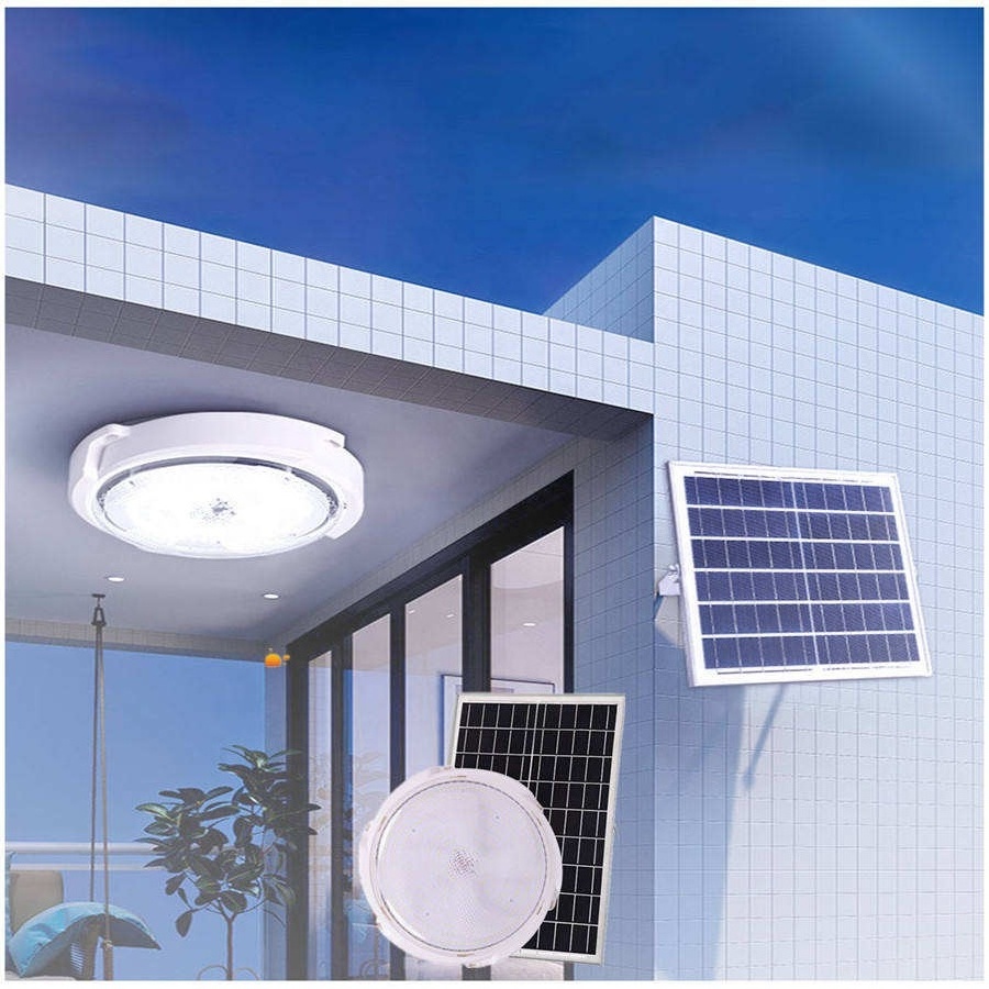 LED Outdoor Indoor Solar Ceiling Light With Remote Control Solar Circular Lamp WaterproofSolar Ceiling Lights