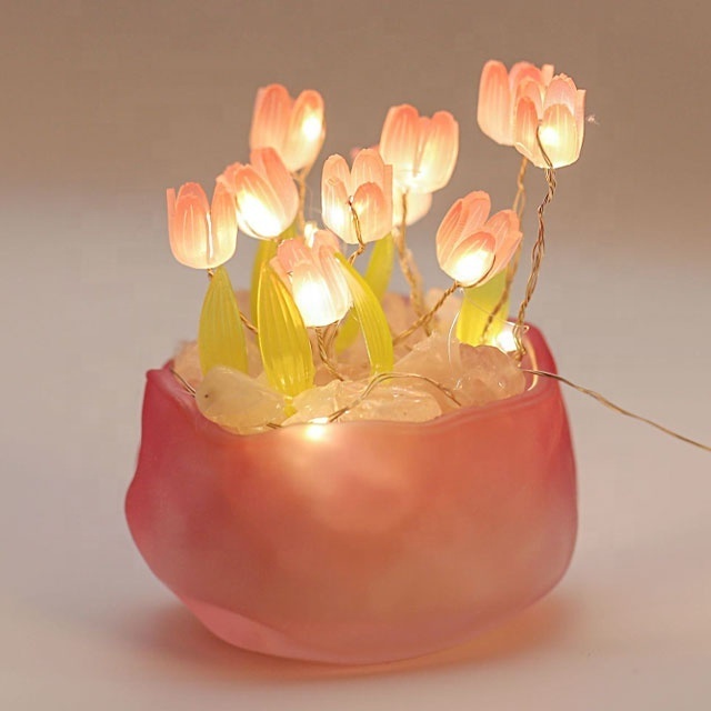 LED Pink Tulip DIY Night Light Romantic Tulip Pumpkin Cup Lights Creative Lamp Indoor Decoration