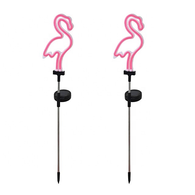 LED Pink Flamingo Outdoor Waterproof Solar Neon Stake Light Flamingo Neon Lawn Lamp Garden Pathway Decorative Stake Lights