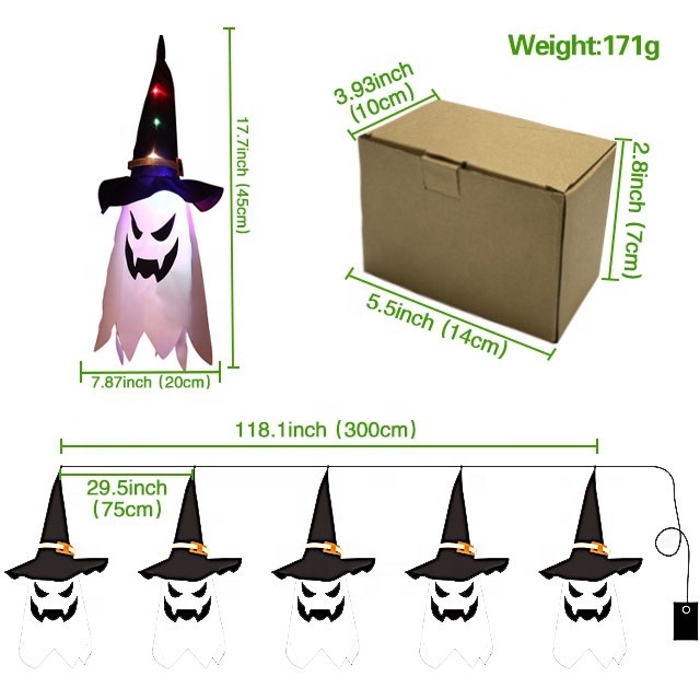 Halloween Ghost Led Light  Party Dress Up Glowing Witch Hat Lamp Horror Props Home Bar Decoration Halloween String Light