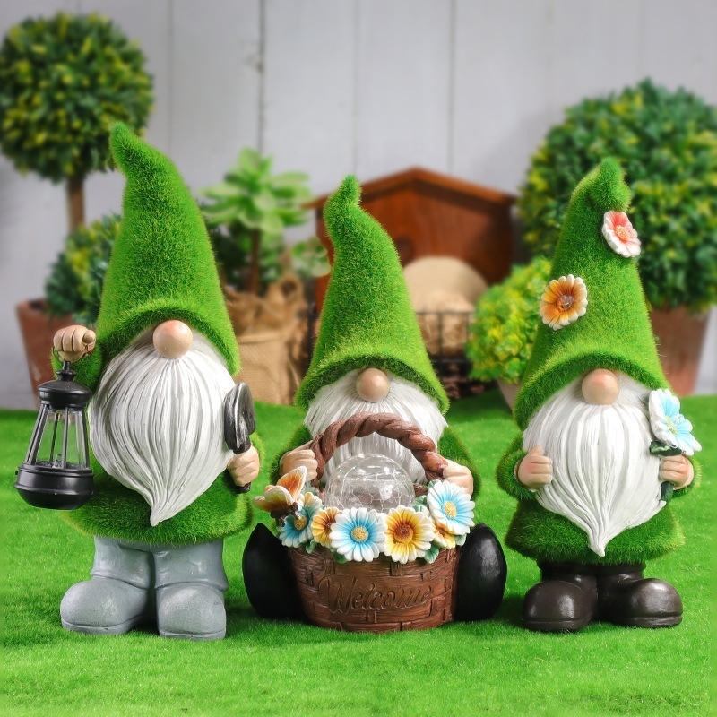 Christmas LED Creative Outdoor Garden Decoration Solar Flocking Fairy Night Light Solar Gnome Elf Statue Decorative Lights