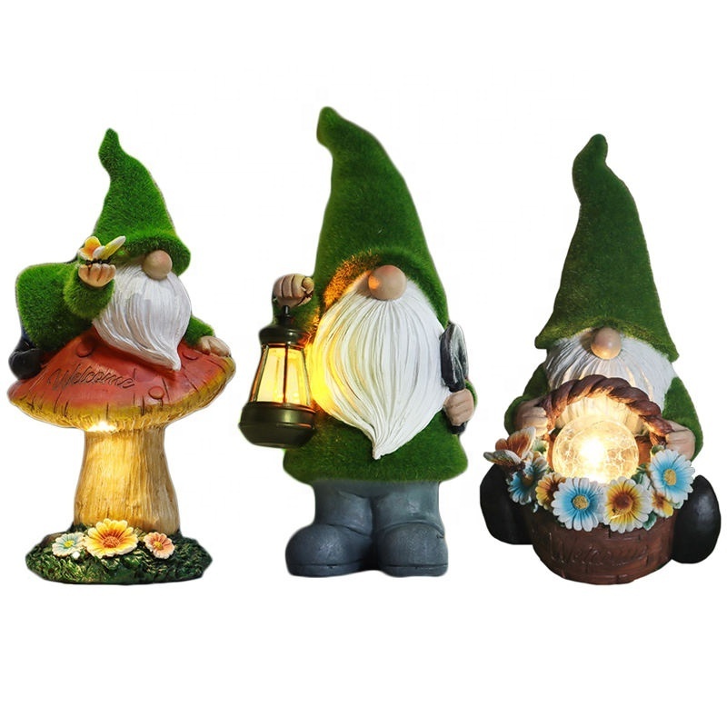 Christmas LED Creative Outdoor Garden Decoration Solar Flocking Fairy Night Light Solar Gnome Elf Statue Decorative Lights