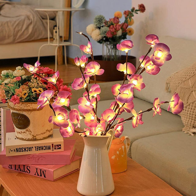 Butterfly Orchid LED Branch Lights Battery Operated Brown Lighted Twig Branches Christmas Simulation Flower Decoration Lights