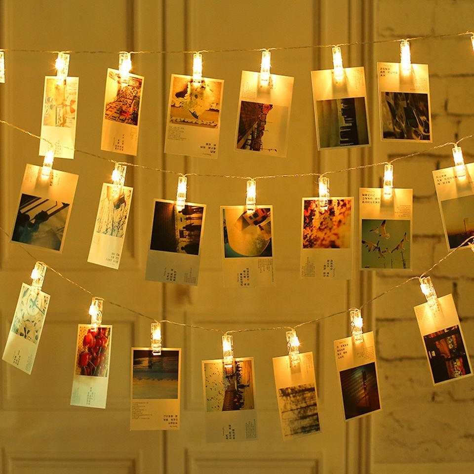 Battery Operated LED Hanging Picture Photo Clip Peg Bright String Rope Light Lamp Wall  Wedding Party Home Decoration