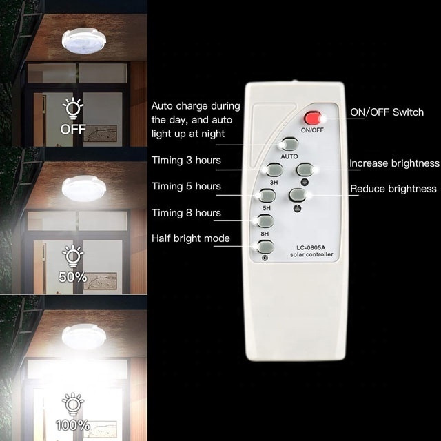 LED Outdoor Indoor Solar Ceiling Light With Remote Control Solar Circular Lamp WaterproofSolar Ceiling Lights