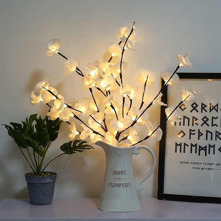 Butterfly Orchid LED Branch Lights Battery Operated Brown Lighted Twig Branches Christmas Simulation Flower Decoration Lights