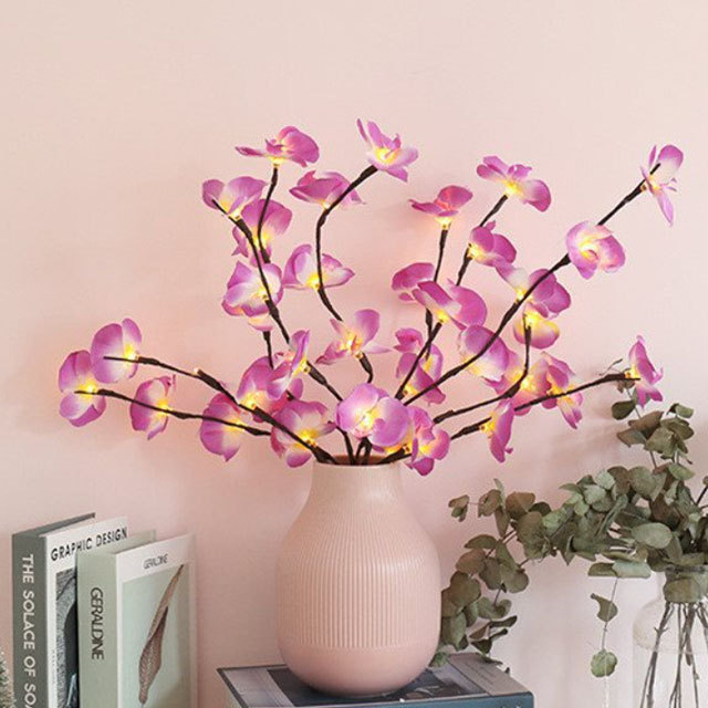 Butterfly Orchid LED Branch Lights Battery Operated Brown Lighted Twig Branches Christmas Simulation Flower Decoration Lights