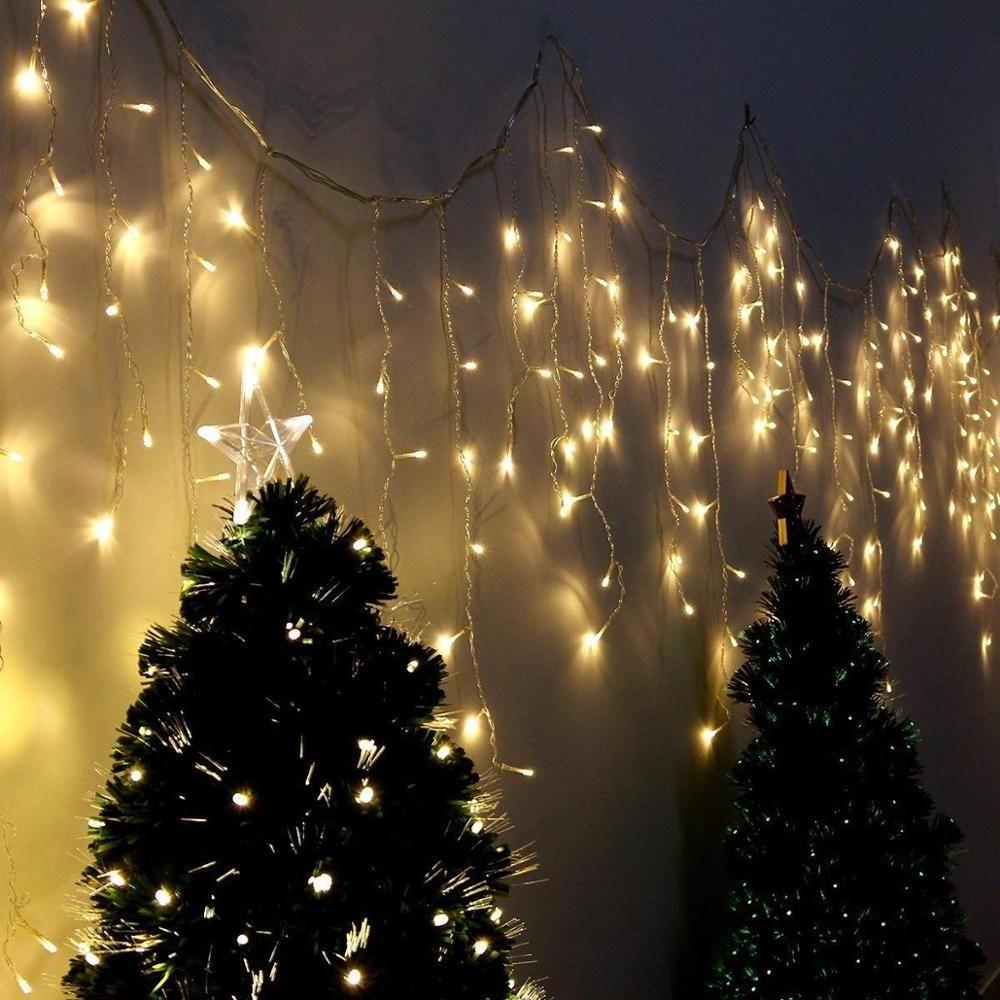 5M 216 LEDs 8 Modes Extendable Twinkle Curtain Lights Plug in Fairy String Lights icicle lights