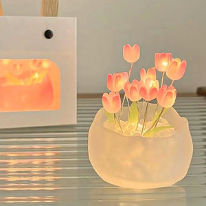 LED Pink Tulip DIY Night Light Romantic Tulip Pumpkin Cup Lights Creative Lamp Indoor Decoration