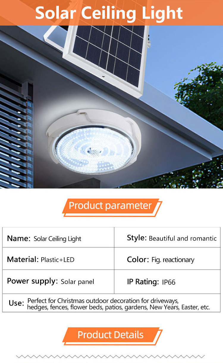 LED Outdoor Indoor Solar Ceiling Light With Remote Control Solar Circular Lamp WaterproofSolar Ceiling Lights