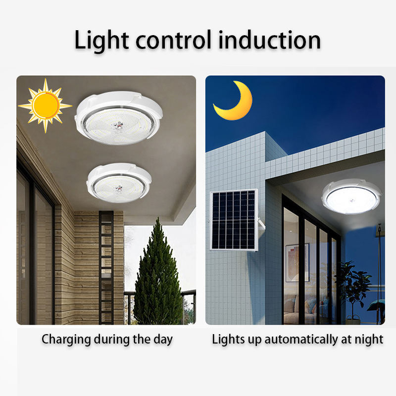 LED Outdoor Indoor Solar Ceiling Light With Remote Control Solar Circular Lamp WaterproofSolar Ceiling Lights