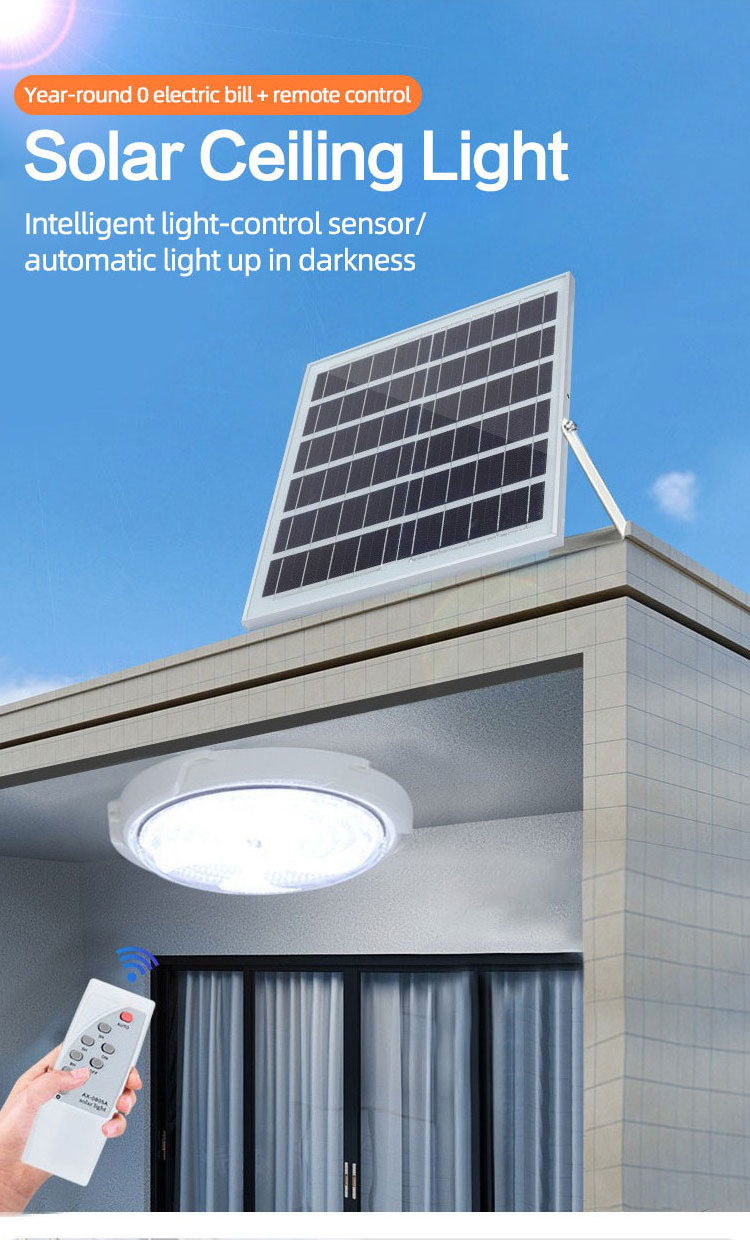 LED Outdoor Indoor Solar Ceiling Light With Remote Control Solar Circular Lamp WaterproofSolar Ceiling Lights