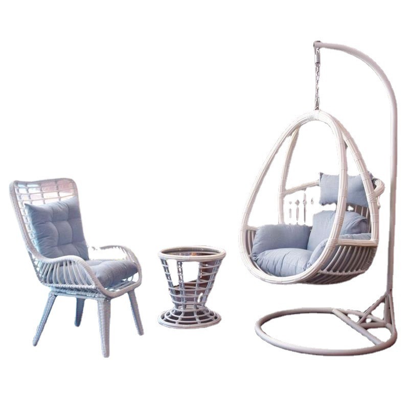 rattan furniture balcony patio swing chair set with round table and arm chairs