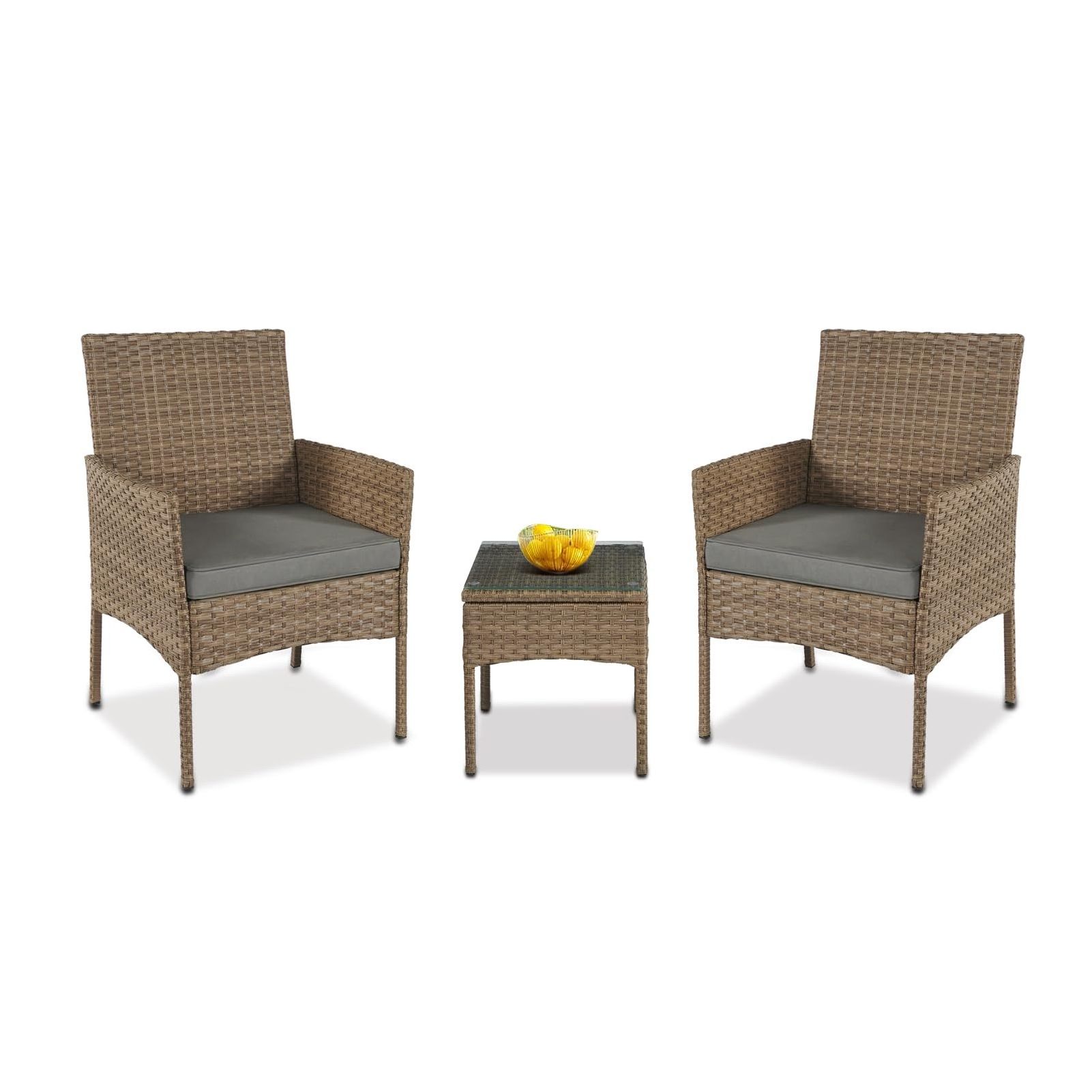 3 Pieces Patio Furniture Set,Rattan Wicker Conversation Set with Coffee Table,Chairs Set with Seat Cushions Patio Conversation S