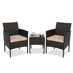 3 Pieces Patio Furniture Set,Rattan Wicker Conversation Set with Coffee Table,Chairs Set with Seat Cushions Patio Conversation S