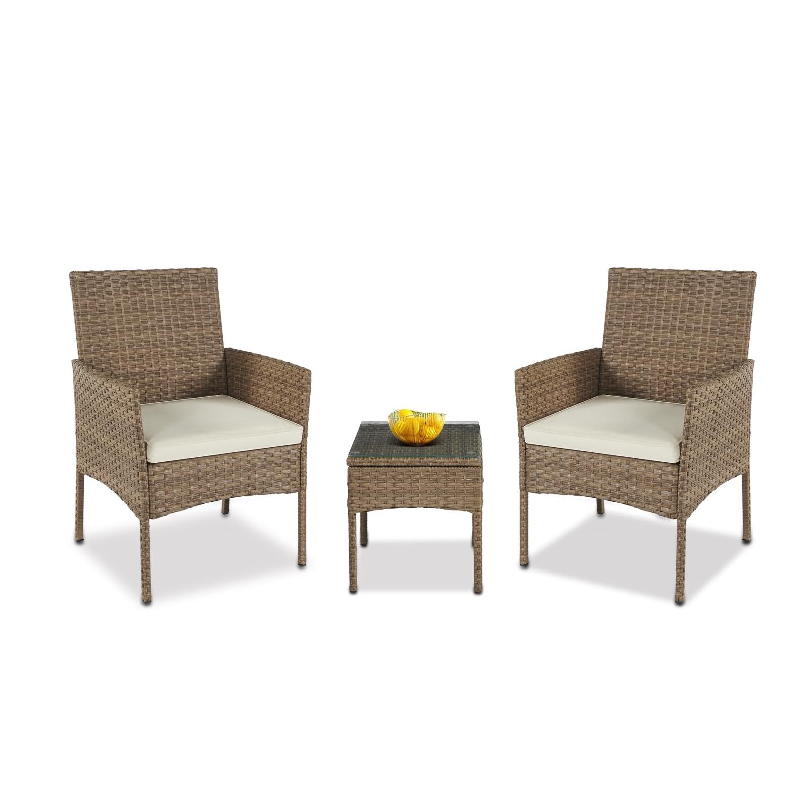 3 Pieces Patio Furniture Set,Rattan Wicker Conversation Set with Coffee Table,Chairs Set with Seat Cushions Patio Conversation S